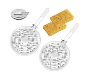 Diffuseur de Chaleur en Acier Inoxydable Anti-brûlure Poignée Blanche, Lot de 2, Plaque Réducteur de Flamme pour Cuisinière Gaz et Électrique, Accessoire Cuisson pour Mijotage