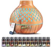 Diffuseur d'huile essentielle de 550ml, Diffuseur d'arôme avec 12 x 5ml huiles essentielles, humidificateur à air ultrasonore avec lumières LED 7 couleurs, interrupteur automatique, Pour la maison, Yo