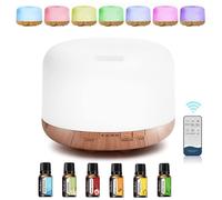 Diffuseur d'Huiles Essentielles 500ML Humidificateur avec 7 Couleurs LED,Timer et Contrôle,Diffuseur avec 6 Huiles Essentielles