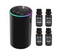 Diffuseur d'huiles essentielles sans Eau avec 4 x 20 ML d'huile parfumée d'hôtel, Alliage d'aluminium, lumière 7 Couleurs, alimenté par Batterie, Portable, Voitures, Maisons, Bureaux et Chambres.