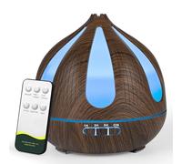 Diffuseur Huiles Essentielles, 500ml Ultrasonique Diffuseur D'huiles Essentielles 4 minuteries, 7 Couleurs LED Humidificateurs Arrêt Automatique avec télécommande, pour Chambre, Bureau et Yoga Noyer