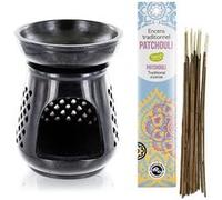 Diffuseur porte-encens Moucharabieh en pierre noire + Encens indien au Patchouli Noir G