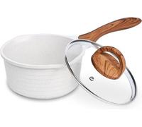 DigiRigi® JEETEE, casserole avec anse, 16 cm | 1,5 L, en aluminium forgé, avec un revêtement antiadhésif en 5 couches, avec couvercle, imitation bois, compatible avec les plaques à induction, couleur 