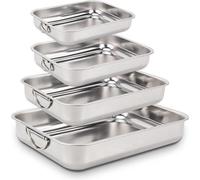 DigiRigi® : Plat à gratin rectangulaire en acier inoxydable – Moule à pâtisserie 25 x 18 cm, profondeur 4,5 cm, 2 poignées pliables, compatible lave-vaisselle et four jusqu'à 220 °C