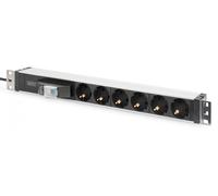 DIGITUS 1U Aluminum PDU, rackmountable 6x safety outlet,16A, 4000W, 250VAC 50/60Hz,