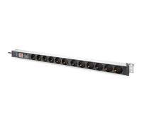 Digitus Bloc multiprise avec profilé en aluminium avec interrupteur et protection contre les surtensions, 12 prises à contact de protection, câble d'a
