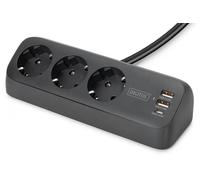 Digitus DA-70625 multiprise de bureau 3 voies avec 2 ports USB-A et 1 port USB-C, noir