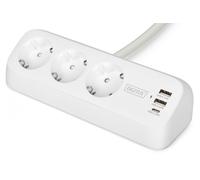 Digitus DA-70626 multiprise de bureau 3 voies avec 2 ports USB-A et 1 port USB-C, blanche