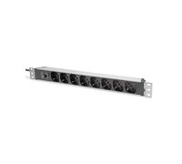 Digitus DN-95410-IT : Bloc Multiprise 8 Prises Type L 1U 19" avec Profil Aluminium, Fusible, Câble 2m IEC C14, 230V/10A
