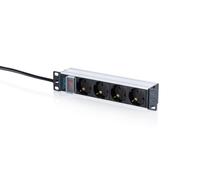 DIGITUS Multiprise 10 Pouces - 4 fiches avec Contact de Protection - 1 U | Protection contre les surcharges et interrupteur - 4 x CEE 7/3 - 16 A 4000 W - PDU pour armoires réseau de 10 pouces (254 mm)