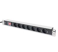 DIGITUS Multiprise 19" - 7 prises - 1U - 250VAC - 50/60Hz - 16A - 4000W - Avec interrupteur - Pour armoires réseau et serveur 19 pouces