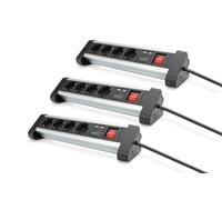 DIGITUS Multiprise à 4 Prises avec Chargeur USB - 3 pièces - 3 Ports USB-A | 4 prises de courant avec fiche de sécurité - Avec interrupteur - Pour bureau et montage mural