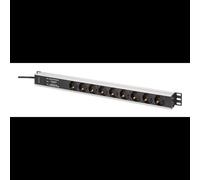 DIGITUS PDU 1U DN-95438 : 9 Prises Type F, 230V, 16A, 3600W, Filtre Réseau et Surtension, Câble 2m H05VV-F 3G1.5, Montage Horizontal/Vertical, Noir/Argent
