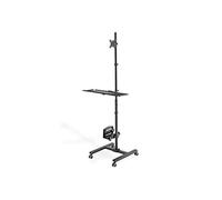 DIGITUS Poste de Travail Debout Mobile - Support pour écran & Plateau pour Clavier & Support pour PC - Réglage Flexible de la Hauteur - 1 écran - jusqu'à 32 Pouces - VESA 75x75, 100x100 - Noir