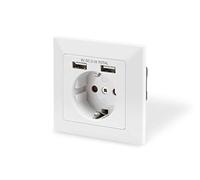 DIGITUS Prise encastrée avec chargeur USB-A - 2 prises USB - 5V / 2,1A total - 250V 50Hz - Profondeur d'encastrement 32 mm - Design conditionnel - Blanc pur RAL 9003