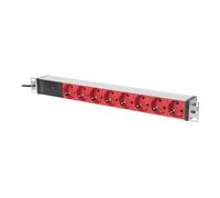 DIGITUS Professional DN-95410-R - Coupe-circuit (rack-montable) - CA 220-240 V - 4000 watt - entrée : IEC 60320 C14 - connecteurs de sortie : 8 (power CEE 7/7) - 1U - 19" - 2 m cordon - rouge