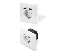 DIGITUS Set: Prise encastrée avec chargeur USB-A - 1x Version-1 (double USB-A) - 1x Version-2 (USB-A + USB-C) - Profondeur d'encastrement 32 mm - Design conditionnel - Blanc pur RAL 9003