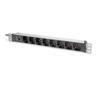 Digitus Socket strip with aluminum profile and back-up fuse, 8-way Italian output, 2 m cable IEC C14 plug