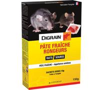DIGRAIN Pâte Fraîche Rongeur - Anti Rat, Souris - Souricide Raticide - Sachets Doses 10g - Boîte 150g