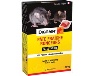 DIGRAIN Pâte Fraîche Rongeur - Anti Rat, Souris - Souricide Raticide - Sachets Doses 10g - Boîte 150g
