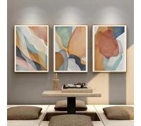 DIHANSM Affiche murale abstraite bohème, peinture à blocs de couleur, art linéaire sur toile, tableau moderne pour salon et décoration intérieure (30 x 40 cm x 3 / Toile tendue sur châssis)