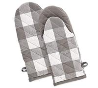 DII Buffalo Check Kitchen Collection Ensemble de Cuisine Classique de Ferme, Gant de Cuisine, Gris et Blanc, 2 pièces