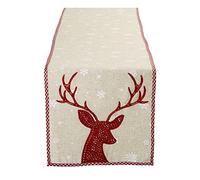 DII Chemin de Table décoratif Motif Renne Rouge brodé, 14 x 70 cm
