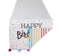 DII Chemin de Table réversible en Coton Motif Happy Birthday 35,6 x 182,9 cm