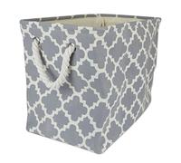 DII Collapsible Polyester Storage Basket or Bin with Durable Cotton Handles, Home Organizer Solution for Office, Bedroom, Closet, Toys, & Laundry (Large - 17.75x12x15”), Gray Lattice