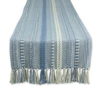 DII Collection Chemin de Table en Coton, Bleu délavé 38,1 x 274,3 cm (38,1 x 299,1 cm, Franges incluses)