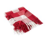 DII Couverture Rustique avec Pompons décoratifs, Utilisation pour Chaise, canapé, lit, Pique-Nique, Camping, Plage, et Tout Simplement pour Rester Confortable à la Maison, Rouge et Blanc