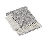 DII Couvre-lit à Chevrons pour intérieur/extérieur 100% Coton Camping Barbecue plages Couverture Quotidienne - 127 x 152,4 cm, Bleu Nautique, Gris, Herringbone Stripe