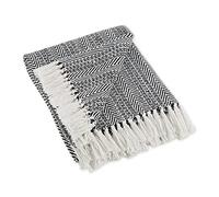 DII Couvre-lit à Chevrons pour intérieur/extérieur 100% Coton Camping Barbecue plages Couverture Quotidienne - 127 x 152,4 cm, Bleu Nautique, Noir, Herringbone Stripe