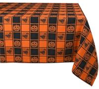 DII Décoration de Table de fête d'halloween réutilisable Lavable en Machine Tissu Coton Nappe 60 x 84 cm Orange & Noir Carreaux de Buffle
