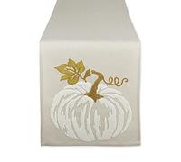 DII Dessus de Table brodé pour Salle à Manger de Thanksgiving, Polyester, Citrouille Blanche, Chemin de Table, 35,6 x 178,8 cm