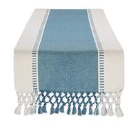 DII Dobby Chemin de Table tissé à Rayures, 33 x 183 cm (33 x 190 cm, Franges incluses), Bleu tempête