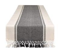 DII Dobby Chemin de Table tissé à Rayures, 33 x 274,3 cm (33 x 299,9 cm, Franges incluses), Gris minéral