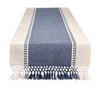 DII Dobby Chemin de Table tissé à Rayures, 33 x 274 cm, 33 x 290 cm avec Les Franges - Bleu français