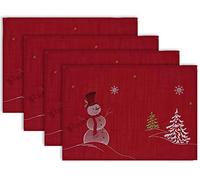 DII Ensemble de 4 Sets de Table brodés en Forme de Bonhomme de Neige, 33 x 48 cm, Rouge