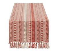 DII Farmhouse Chemin de Table tressé à Rayures - 38,1 x 182,9 cm (38,1 x 190,9 cm, Franges incluses), épices