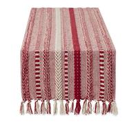 DII Farmhouse Chemin de Table tressé à Rayures Bordeaux 38,1 x 182,9 cm (38,1 x 190,9 cm, Franges incluses)