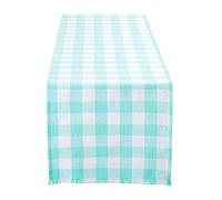 DII Heavyweight Fringed Collection Dessus Carreaux, Coton, Aqua, Table Runner, 14x72