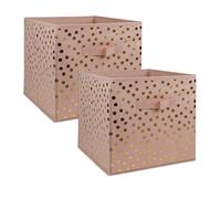 DII Lot de 2 corbeilles pliables en tissu non tissé Motif à pois Rose et doré 28 x 28 x 28 cm
