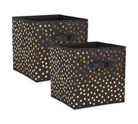 DII Lot de 2 paniers pliables en tissu non tissé Motif à pois Noir/doré 27,9 x 27,9 x 27,9 cm