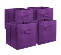 DII Lot de 4 bacs de rangement pliables en tissu non tissé - 28 x 28 x 28 cm - Aubergine