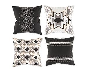 DII Lot de 4 Housses de Coussin carrées décoratives - 45,7 x 45,7 cm - Noir - Imprimé aztèque