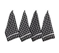 DII Lot de 4 torchons de Cuisine en Coton éponge Lavable en Machine et Ultra absorbants Motif Carreaux Noirs 40,6 x 66 cm
