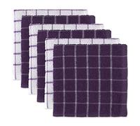 DII Lot de 6 torchons de Cuisine 100% Coton, lavables en Machine, Ultra absorbants, 30,5 x 30,5 cm, Motif Carreaux, Aubergine