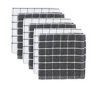 DII Lot de 6 torchons de Cuisine 100% Coton, lavables en Machine, Ultra absorbants, 30,5 x 30,5 cm, Motif Carreaux, Gris