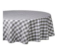 DII Nappe ronde en coton de 177,8 cm - Motif à carreaux gris et blanc - Idéale pour l'automne, Thanksgiving, décoration de la ferme, dîners, Noël, pique-niques et potlucks ou utilisation quotidienne